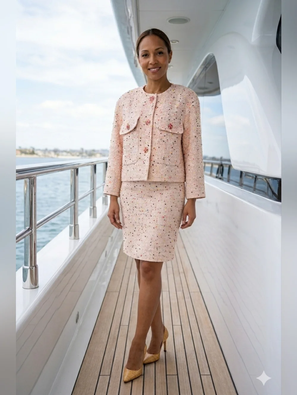 CHANEL Spring 2019 RTW Pink Multi Speckled Tweed Cropped Jacket Size FR 36/US 4 - Picture 4 of 11